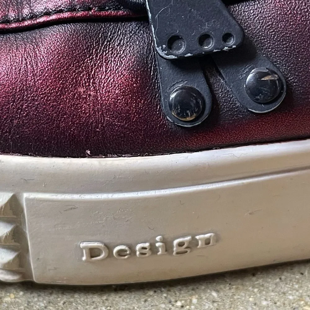 Frye Metallic Reddish/Purple Leather Upper Slip On Chunky Platform Shoes(37/6.5)